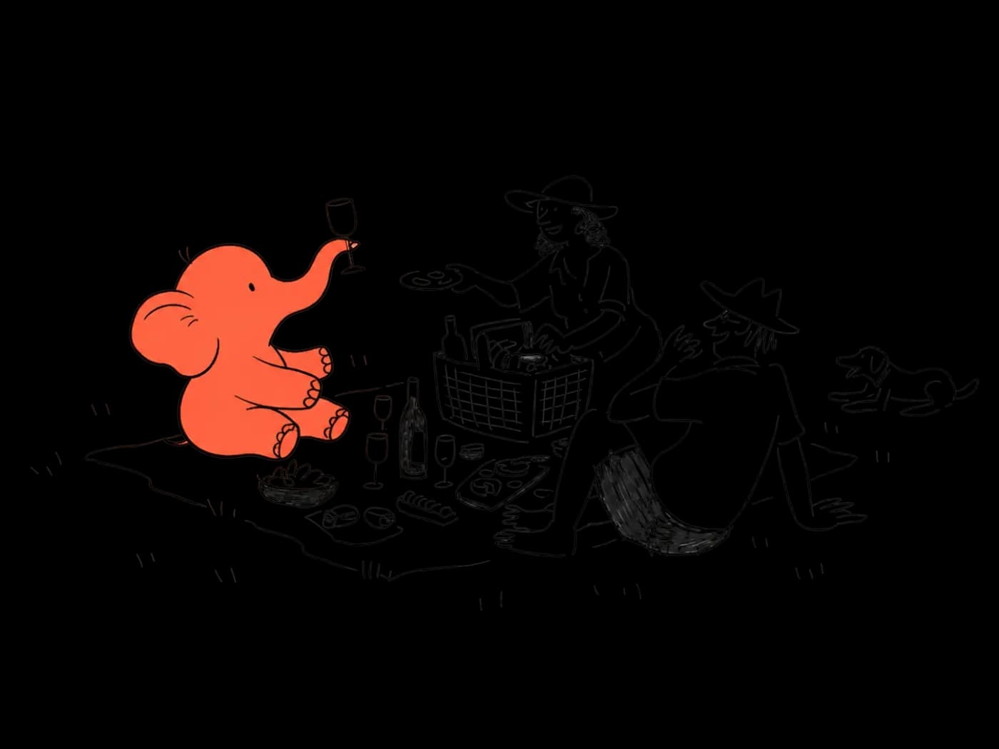 Illustration of an elephant at a picnic